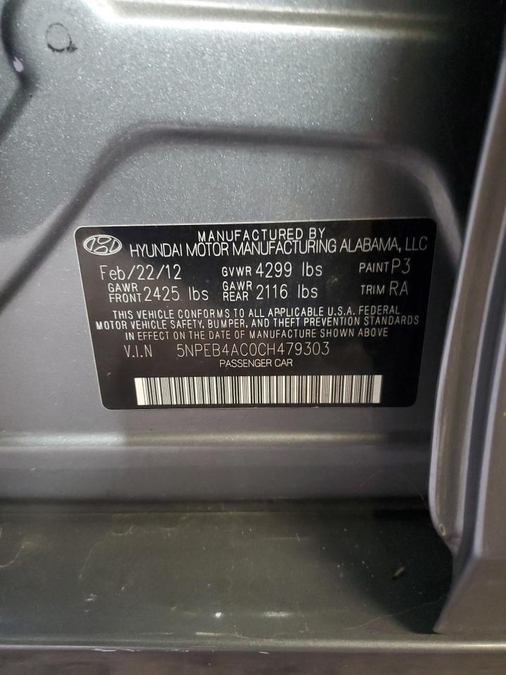 2012 Hyundai Sonata Gls VIN: 5NPEB4AC0CH479303 Lot: 86214545
