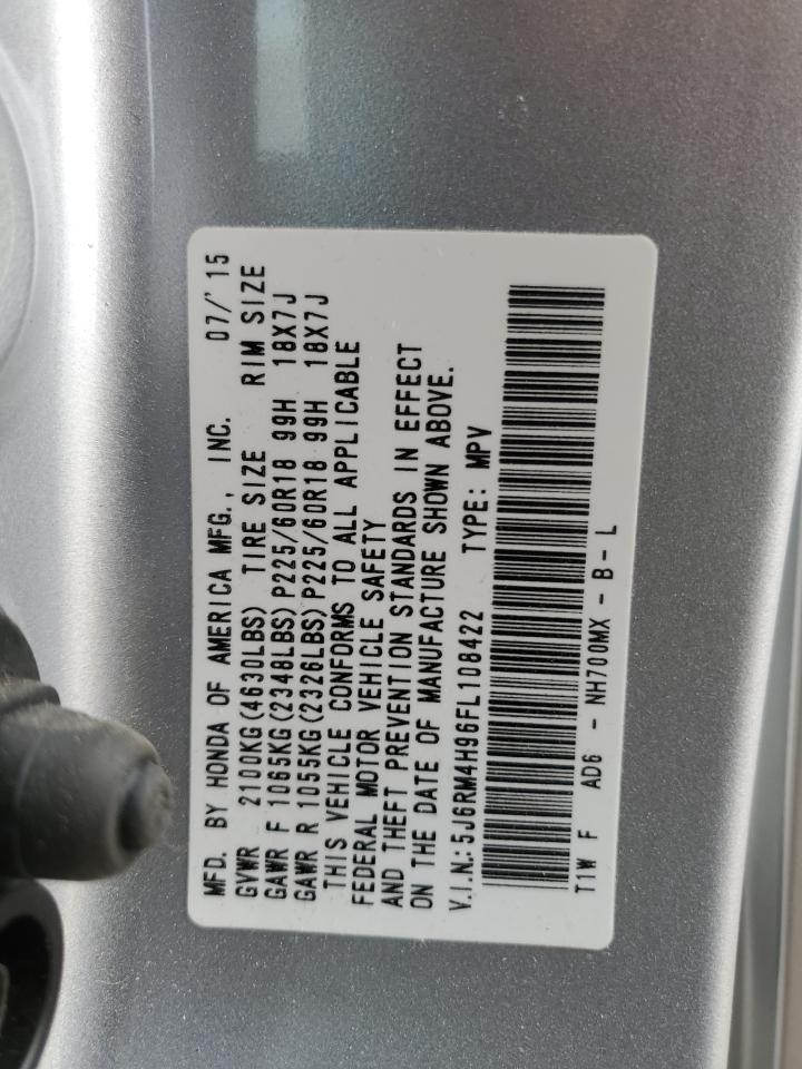 2015 Honda Cr-V Touring VIN: 5J6RM4H96FL108422 Lot: 82708505