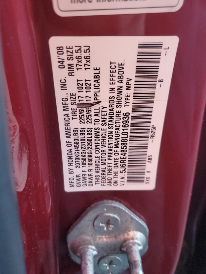 2008 Honda Cr-V Ex VIN: 5J6RE48588L016936 Lot: 90470265