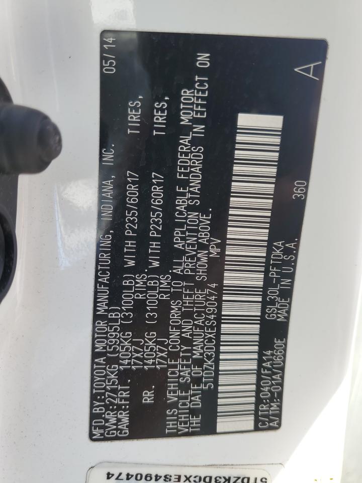 2014 Toyota Sienna VIN: 5TDZK3DCXES490474 Lot: 82322075
