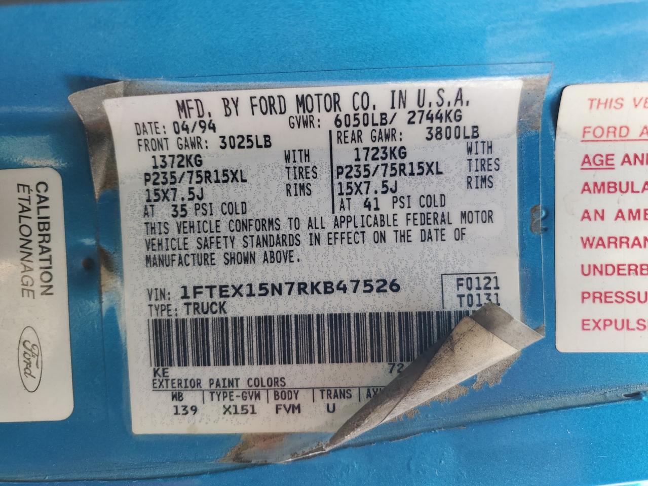 1994 Ford F150 VIN: 1FTEX15N7RKB47526 Lot: 80697365