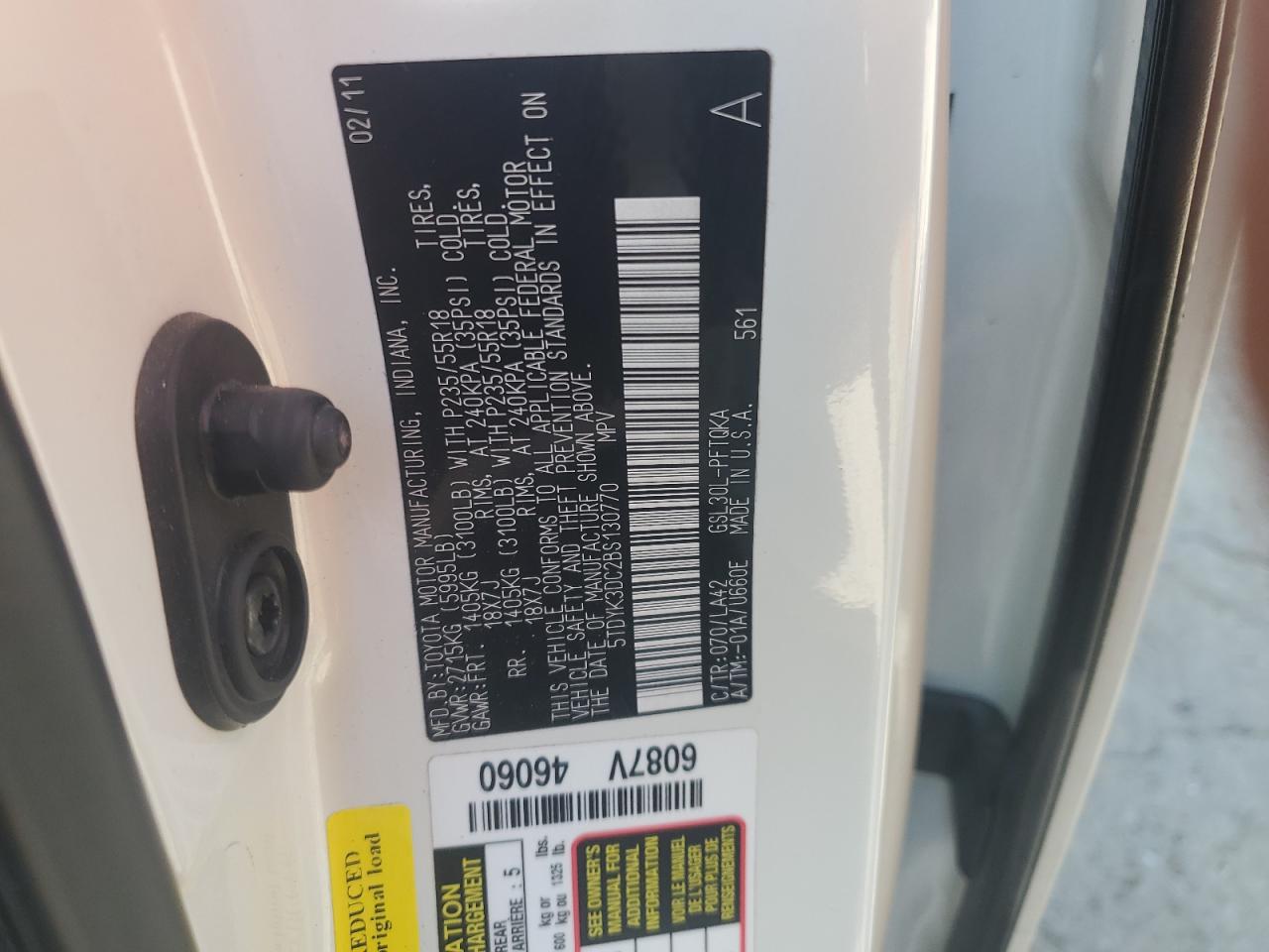 2011 Toyota Sienna Xle VIN: 5TDYK3DC2BS130770 Lot: 85509075