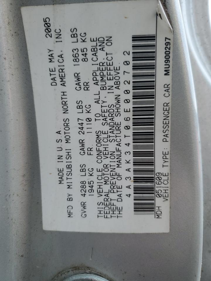 2006 Mitsubishi Eclipse Gt VIN: 4A3AK34T06E002702 Lot: 86875205