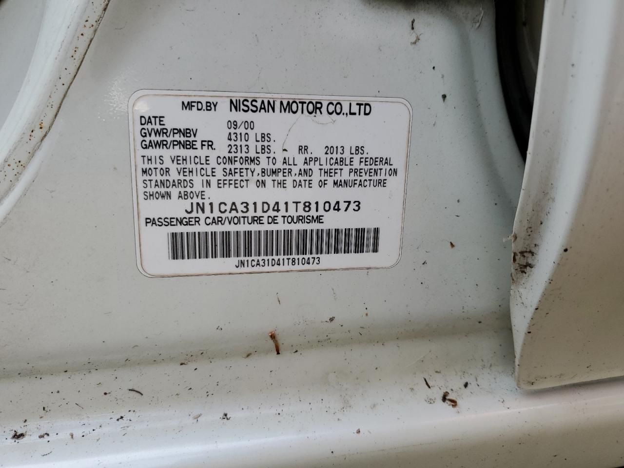 2001 Nissan Maxima Gxe VIN: JN1CA31D41T810473 Lot: 90293505