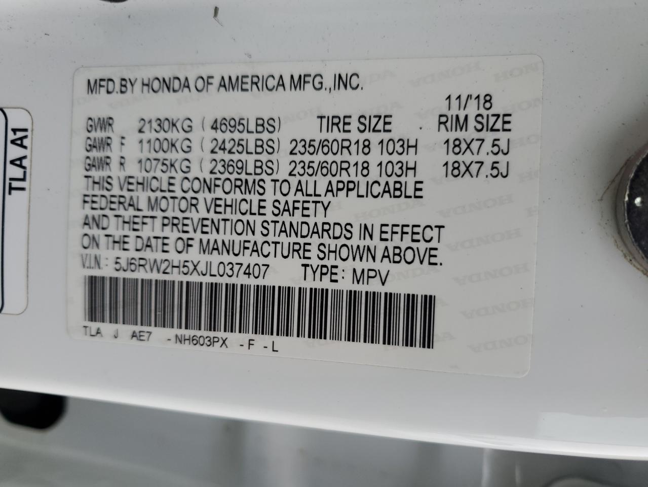 2018 Honda Cr-V Ex VIN: 5J6RW2H5XJL037407 Lot: 82578135