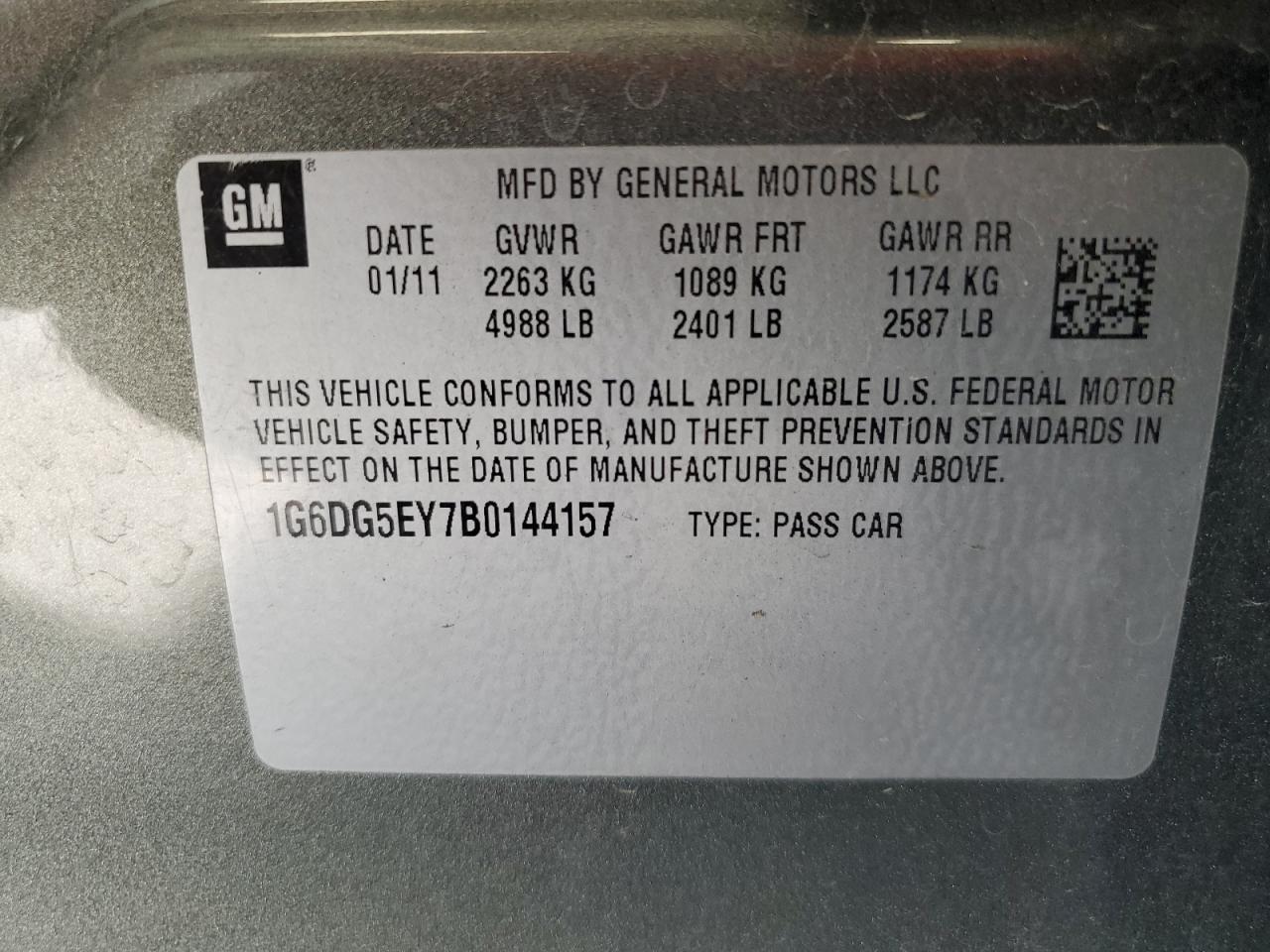 2011 Cadillac Cts Luxury Collection VIN: 1G6DG5EY7B0144157 Lot: 85093855