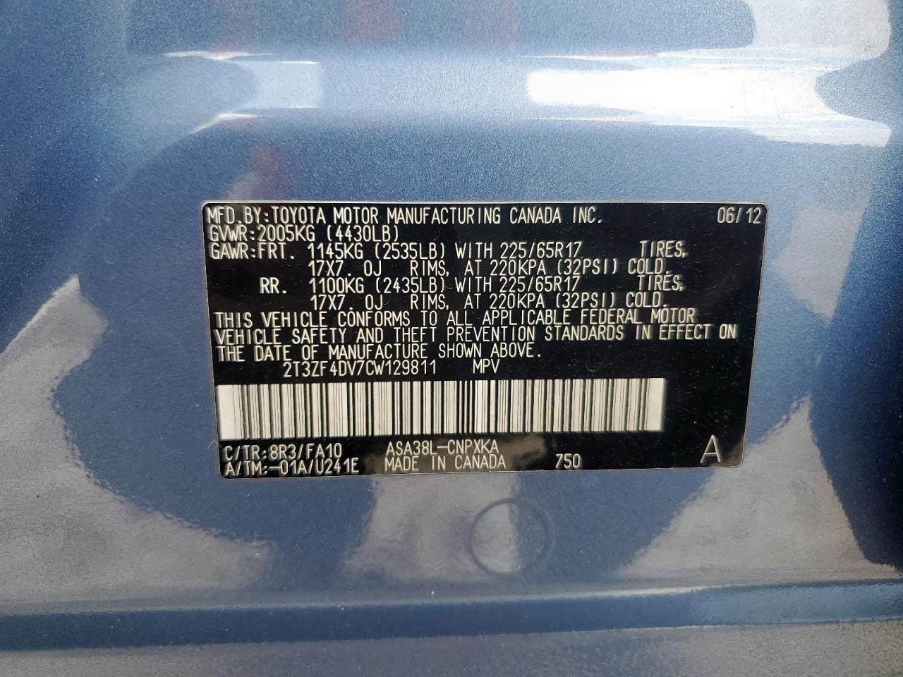 2012 Toyota Rav4 VIN: 2T3ZF4DV7CW129811 Lot: 83970135