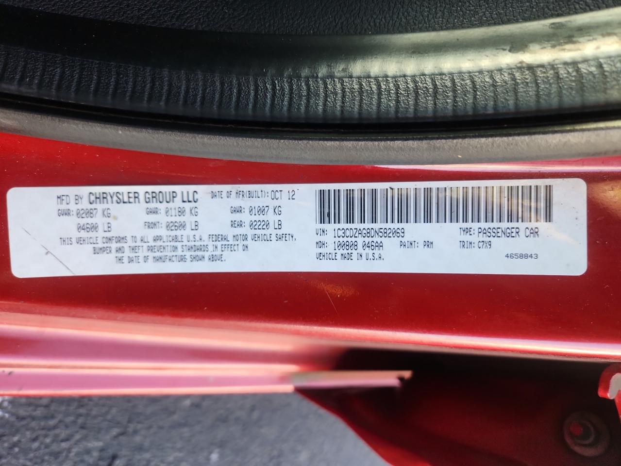 2013 Dodge Avenger Se VIN: 1C3CDZAG8DN582069 Lot: 85077155