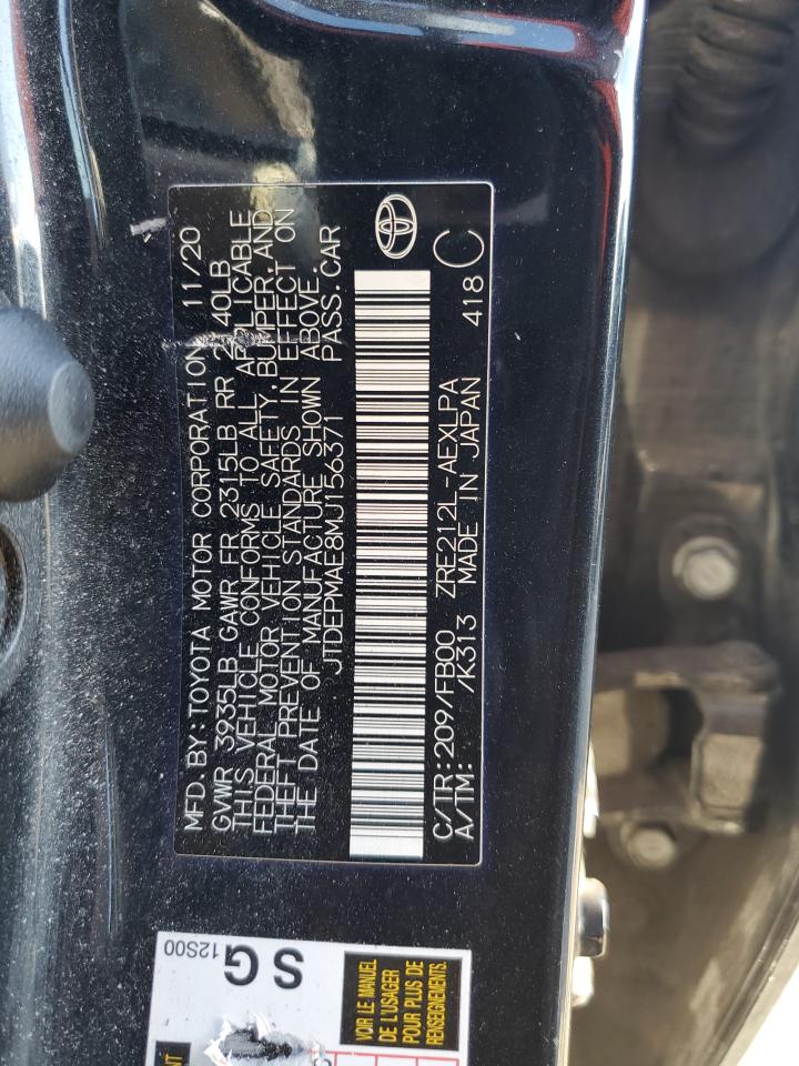 2021 Toyota Corolla Le VIN: JTDEPMAE8MJ156371 Lot: 91185675