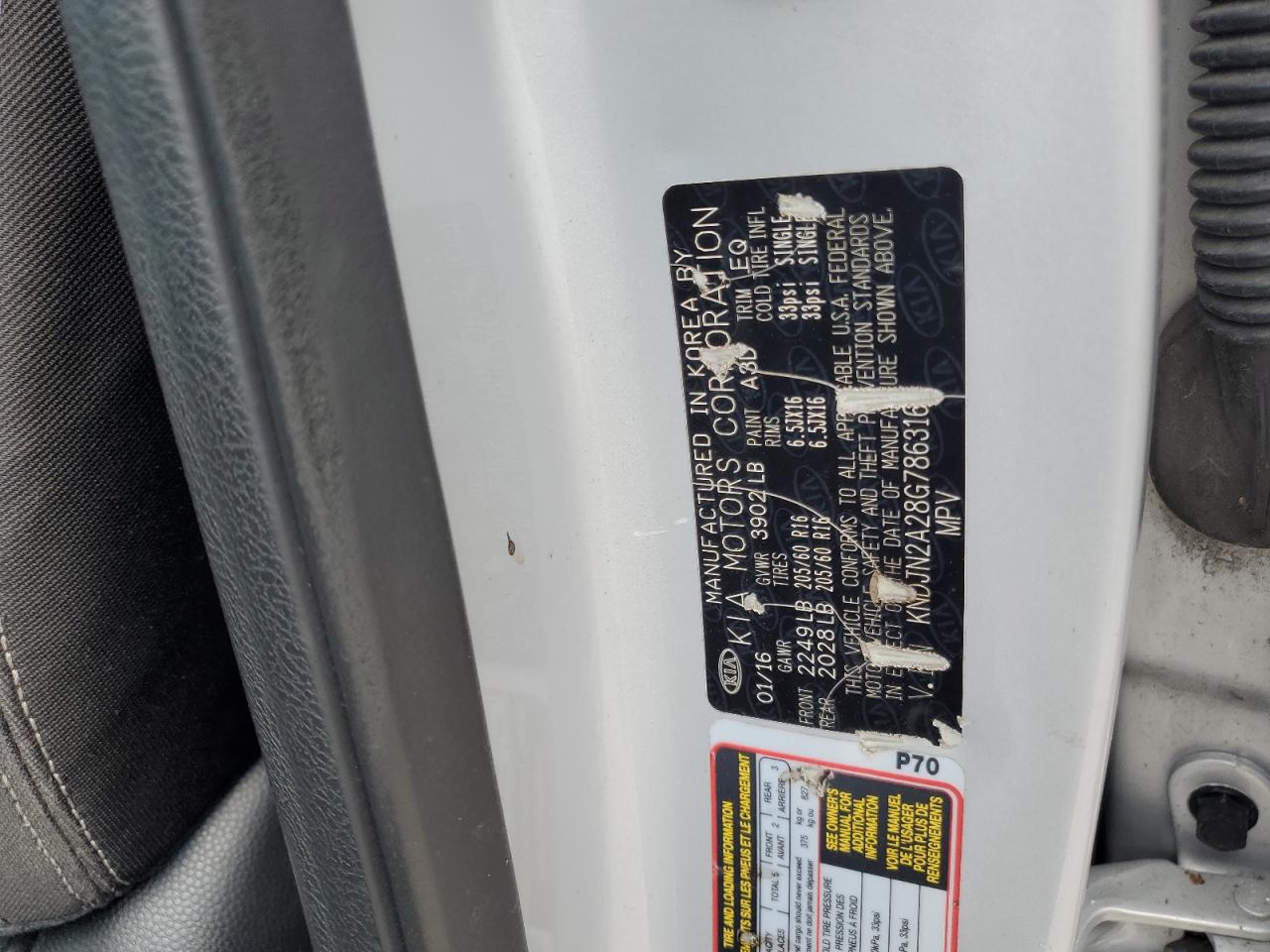 2016 Kia Soul VIN: KNDJN2A28G7863163 Lot: 85546335