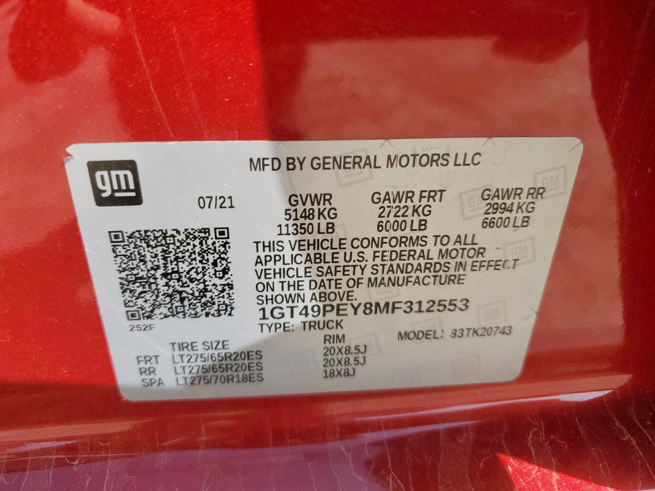 2021 GMC Sierra K2500 At4 VIN: 1GT49PEY8MF312553 Lot: 90313805