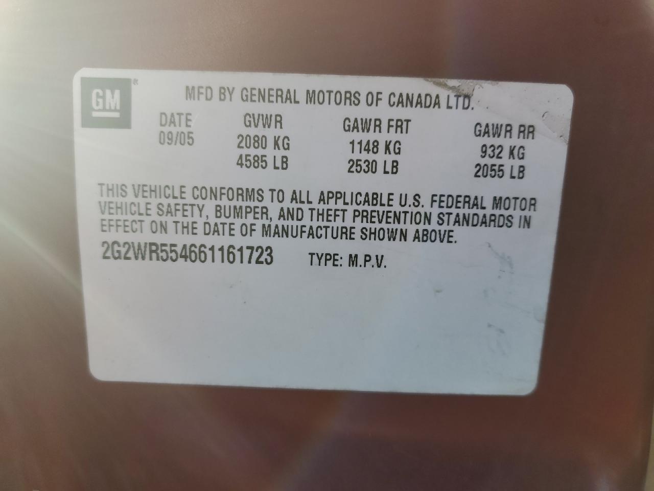 2006 Pontiac Grand Prix Gt VIN: 2G2WR554661161723 Lot: 85541695