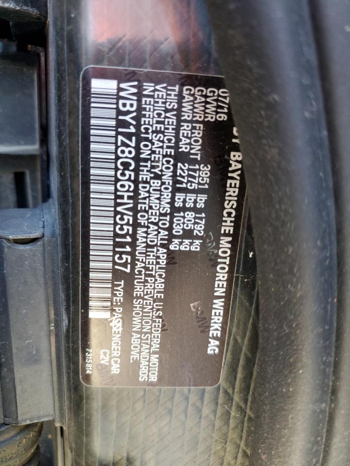 2017 BMW I3 Rex VIN: WBY1Z8C56HV551157 Lot: 89925805