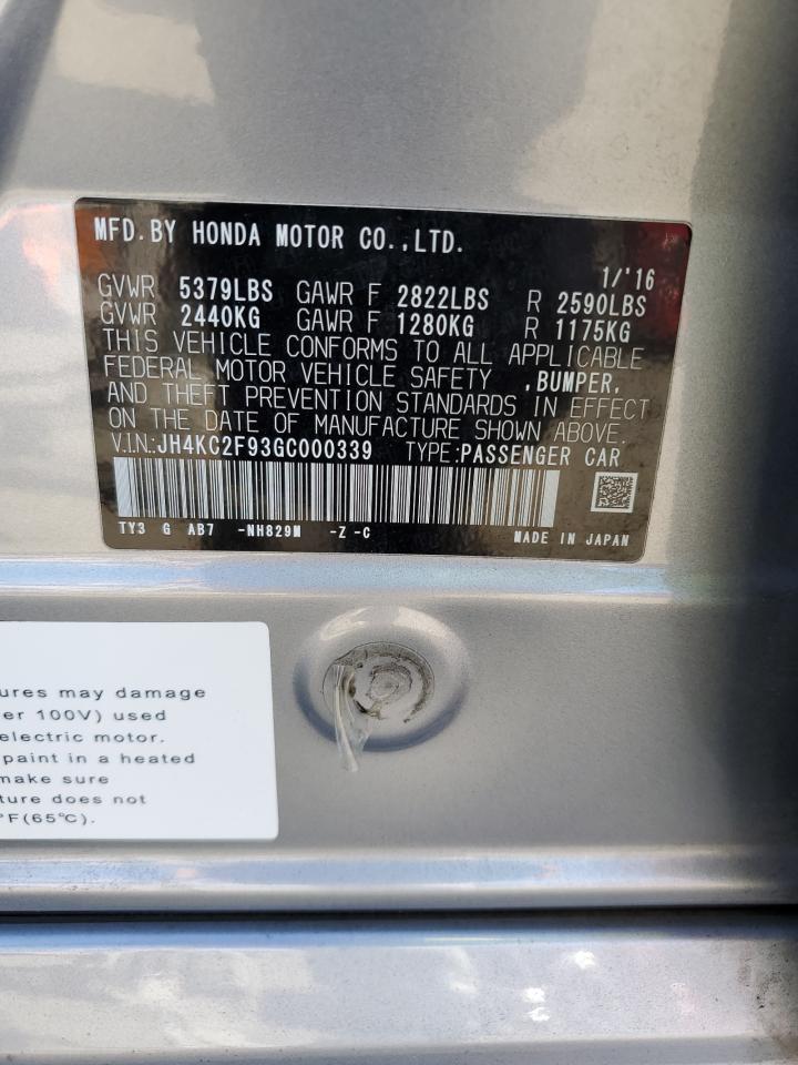 2016 Acura Rlx Sport Hybrid Advance VIN: JH4KC2F93GC000339 Lot: 85746185