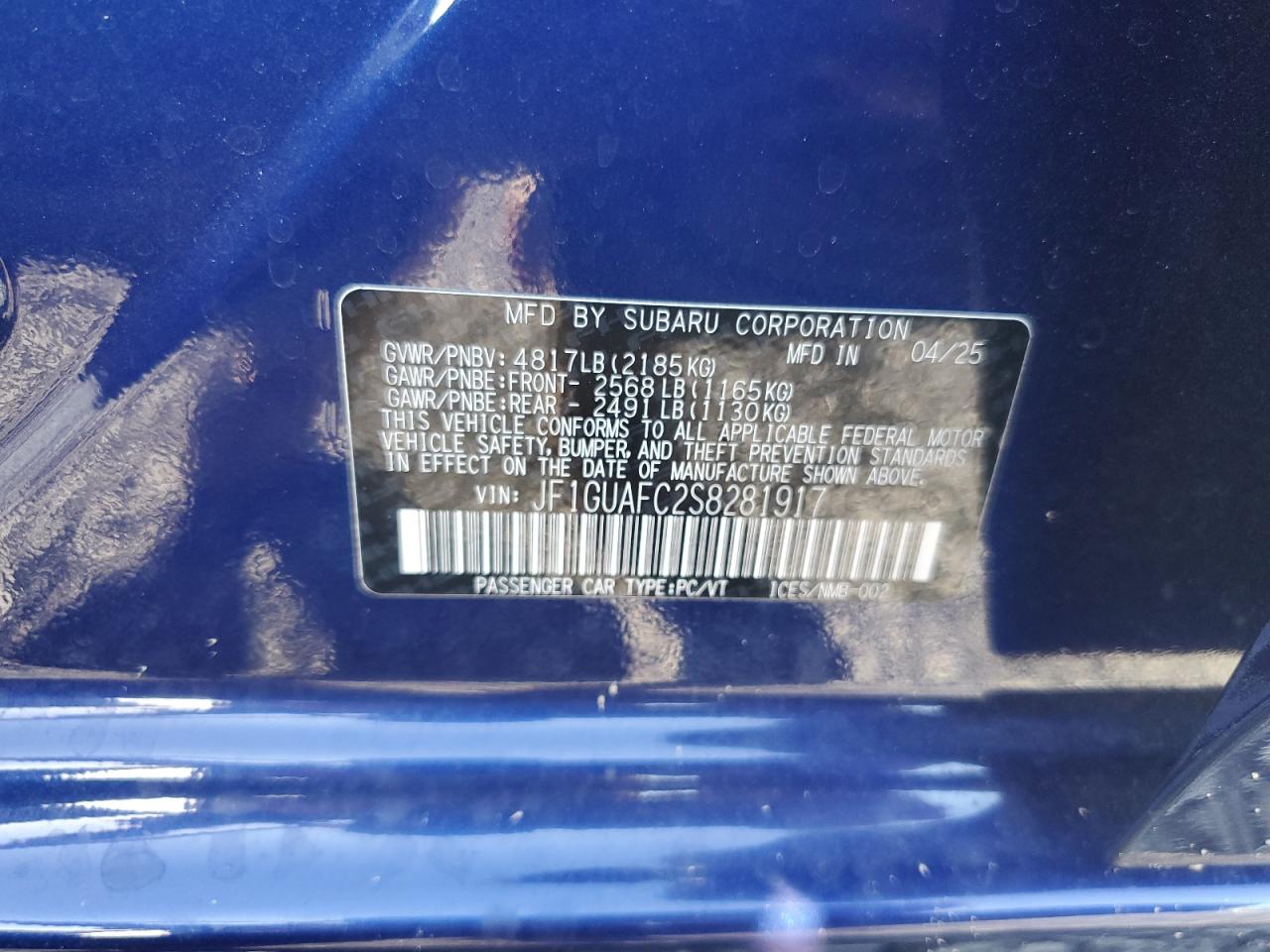 2025 Subaru Impreza Sport VIN: JF1GUAFC2S8281917 Lot: 82328535