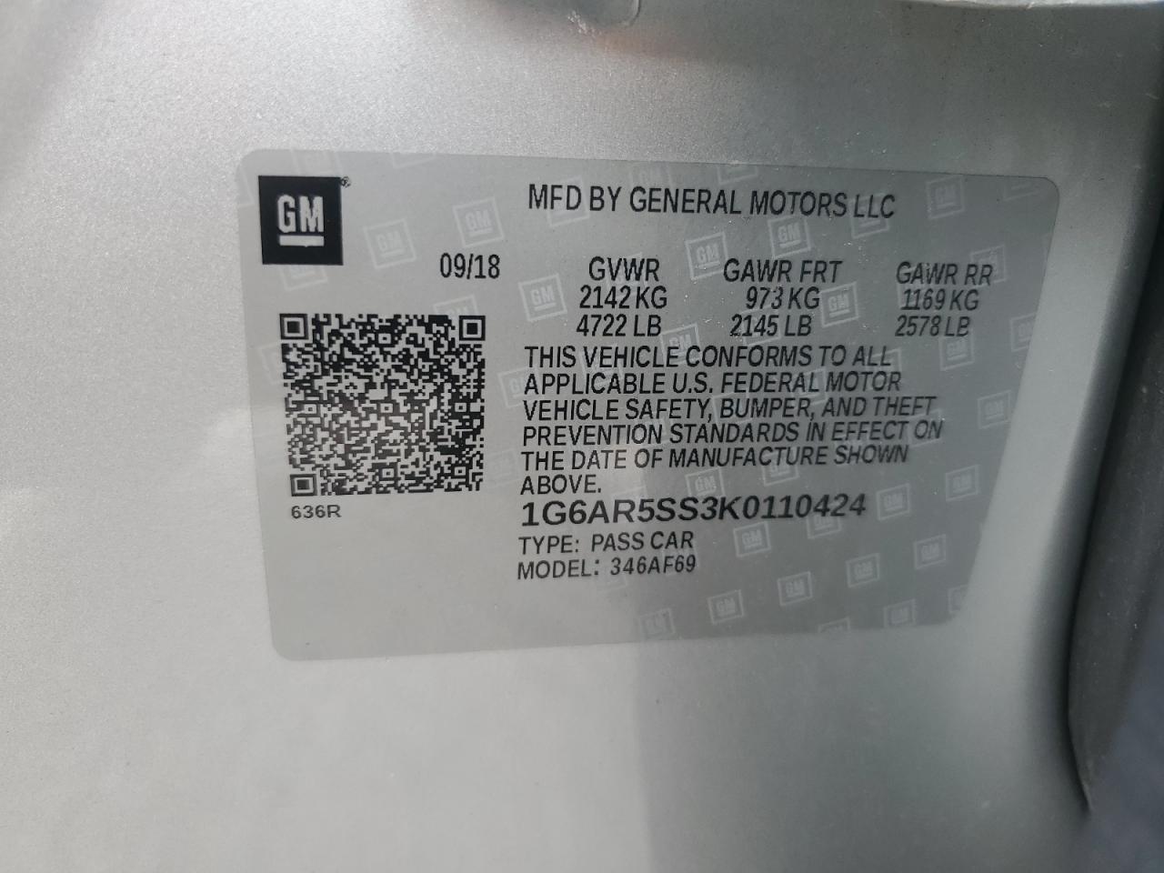 2019 Cadillac Cts Luxury VIN: 1G6AR5SS3K0110424 Lot: 86819945