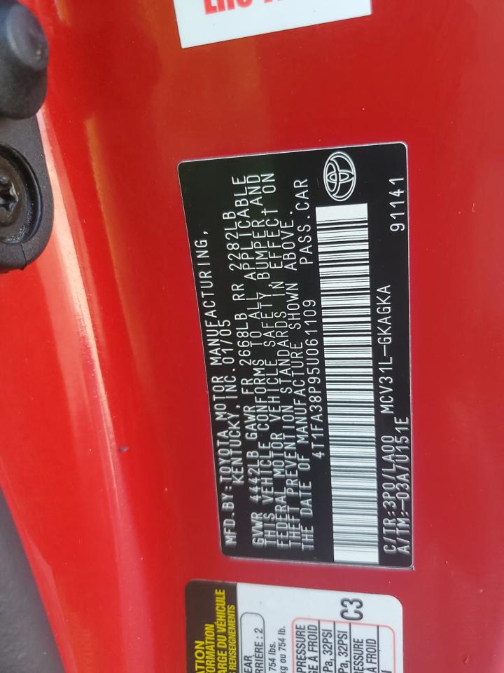 2005 Toyota Camry Solara Se VIN: 4T1FA38P95U061109 Lot: 89836145