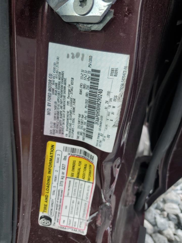 2017 Ford Fusion Se VIN: 3FA6P0HD0HR290240 Lot: 84063945