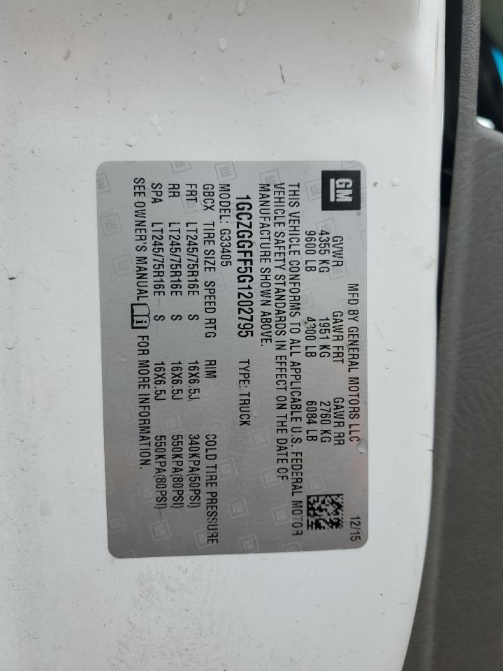 2016 Chevrolet Express G3500 VIN: 1GCZGGFF5G1202795 Lot: 86159315