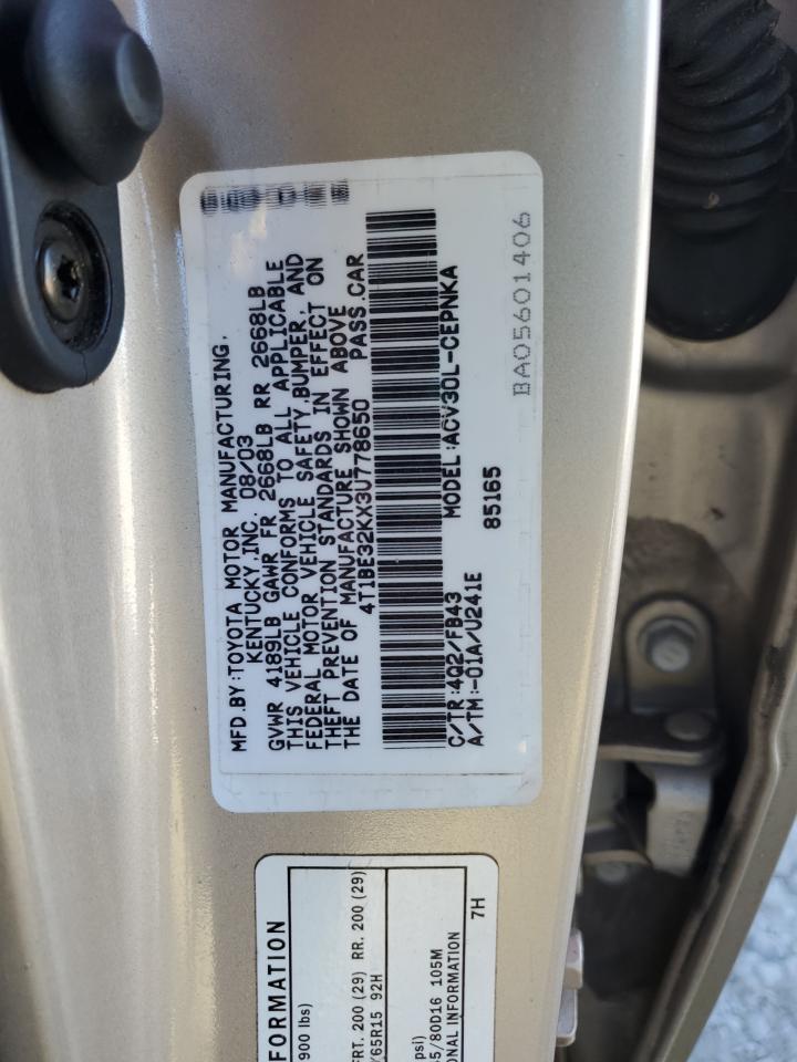 2003 Toyota Camry Le VIN: 4T1BE32KX3U778650 Lot: 86456805