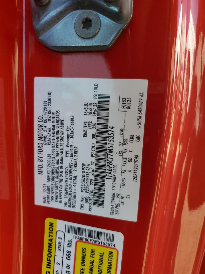 2021 Ford Mustang Gt VIN: 1FA6P8CF7M5153574 Lot: 85102535