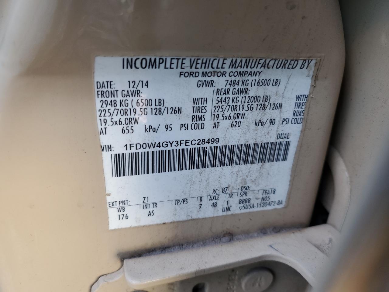 2015 Ford F450 Super Duty VIN: 1FD0W4GY3FEC28499 Lot: 84787535