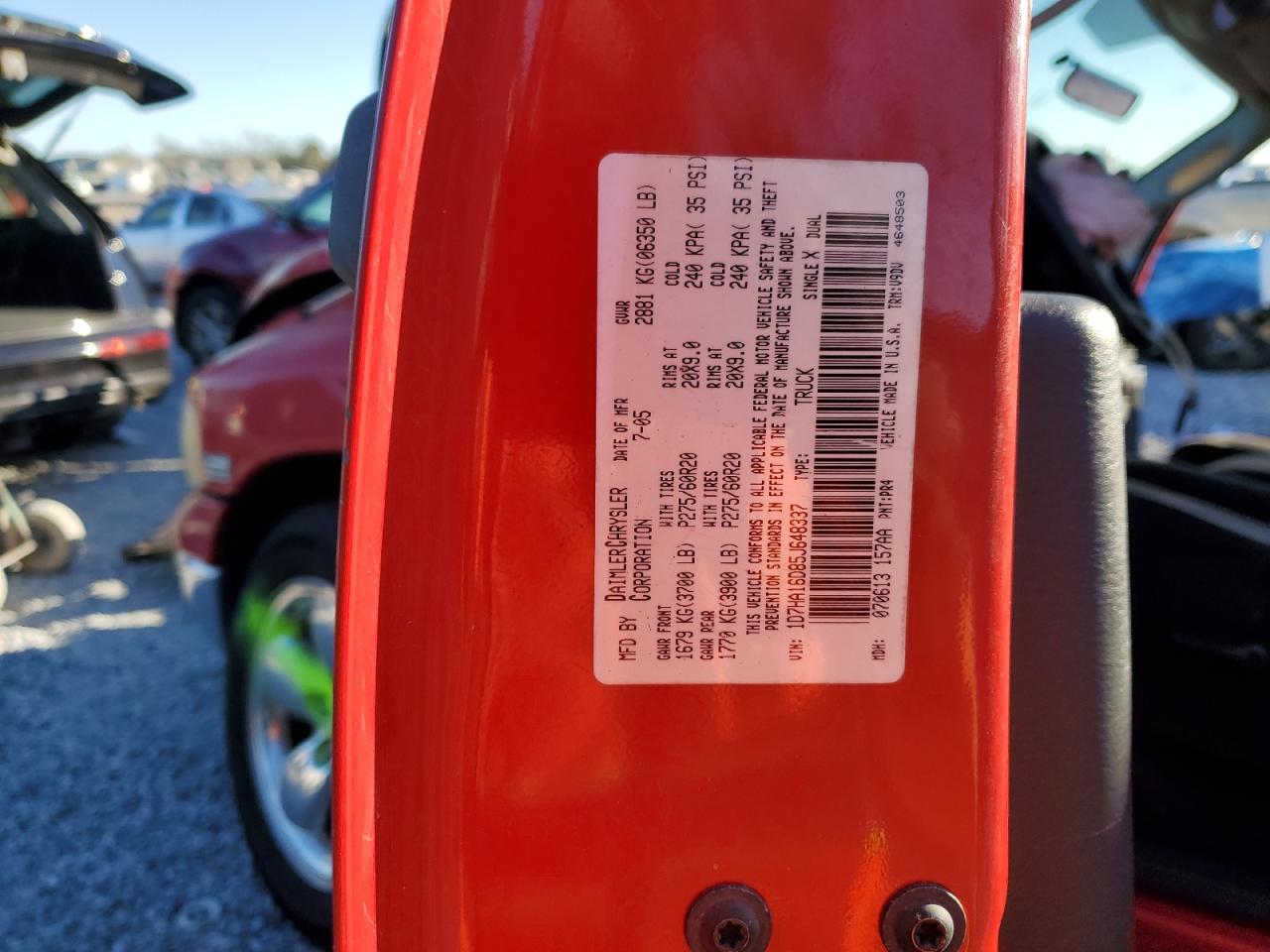 2005 Dodge Ram 1500 St VIN: 1D7HA16D85J648337 Lot: 90866085