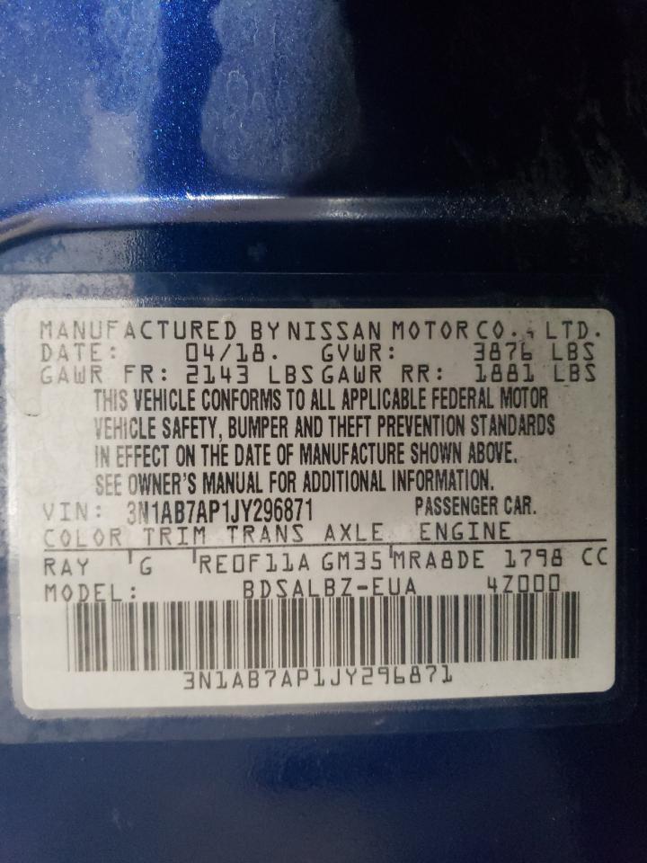 2018 Nissan Sentra S VIN: 3N1AB7AP1JY296871 Lot: 86481725
