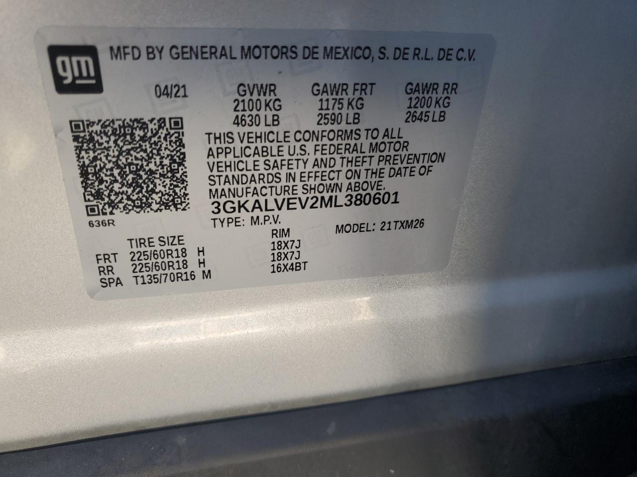 2021 GMC Terrain Slt VIN: 3GKALVEV2ML380601 Lot: 85830615
