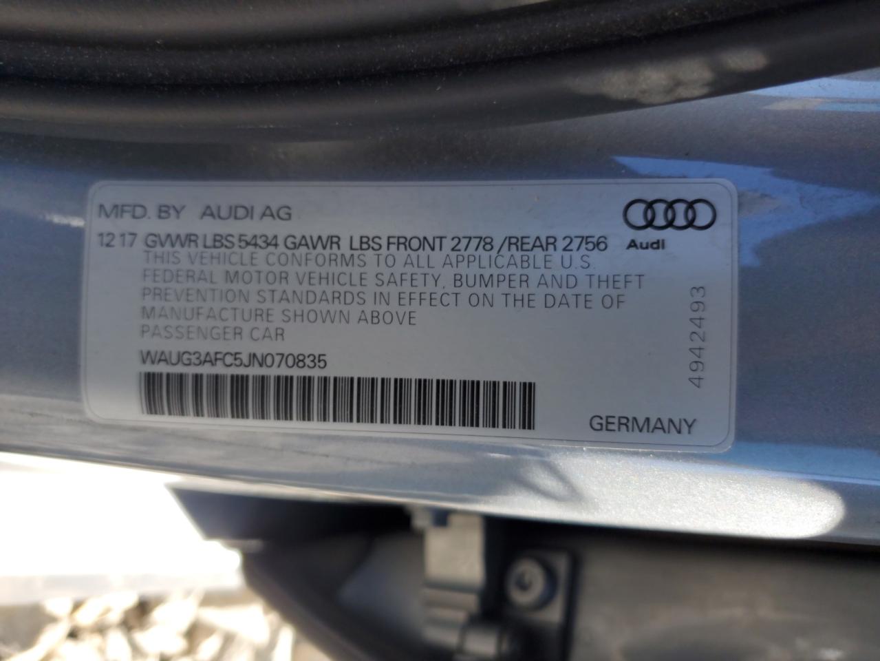 2018 Audi A6 Premium Plus VIN: WAUG3AFC5JN070835 Lot: 85581555