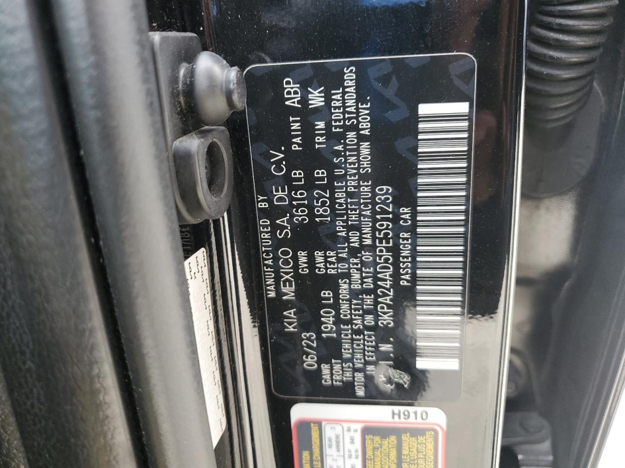 2023 Kia Rio Lx VIN: 3KPA24AD5PE591239 Lot: 89705805