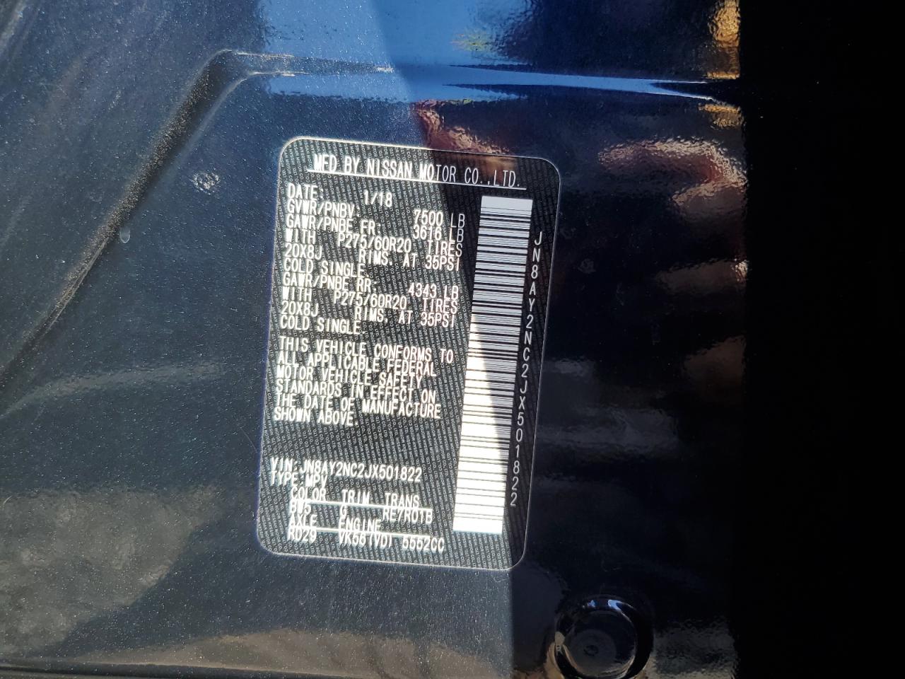 2018 Nissan Armada Sv VIN: JN8AY2NC2JX501822 Lot: 85849775