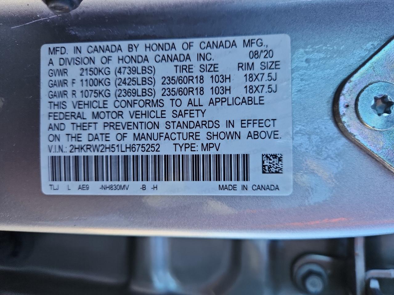 2020 Honda Cr-V Ex VIN: 2HKRW2H51LH675252 Lot: 84958715
