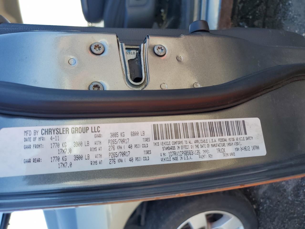 2011 Dodge Ram 1500 VIN: 1D7RV1CP6BS634126 Lot: 85712155