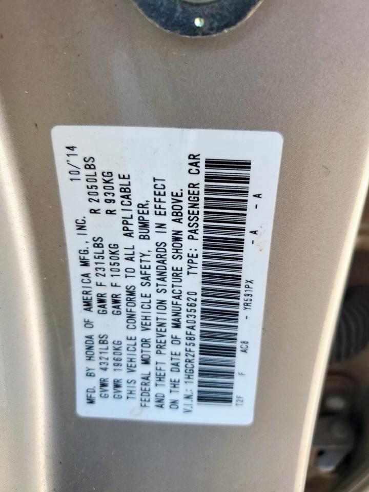 2015 Honda Accord Sport VIN: 1HGCR2F58FA035620 Lot: 85838955