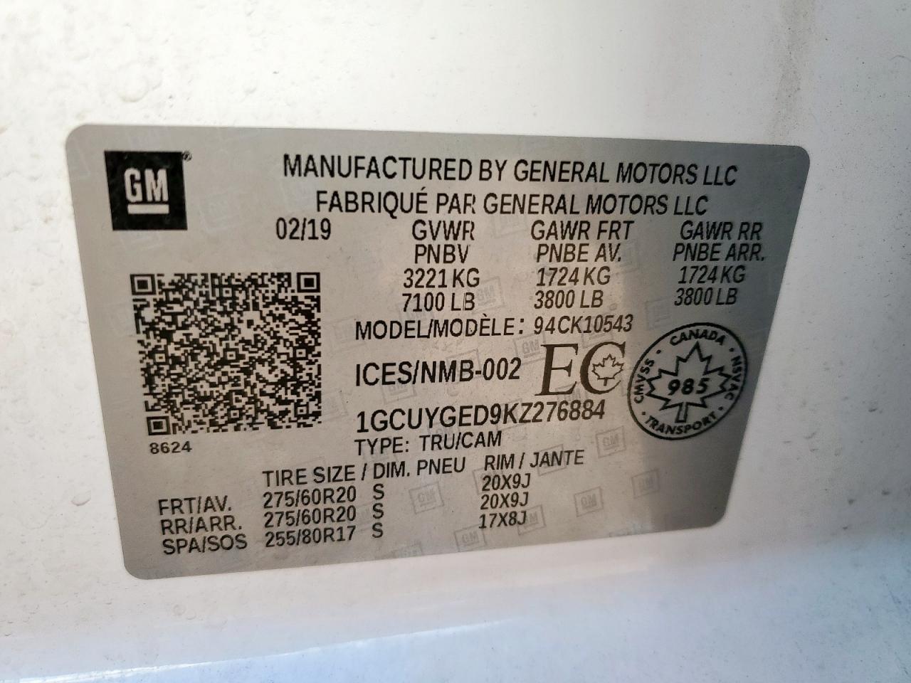 2019 Chevrolet Silverado K1500 Ltz VIN: 1GCUYGED9KZ276884 Lot: 84748105