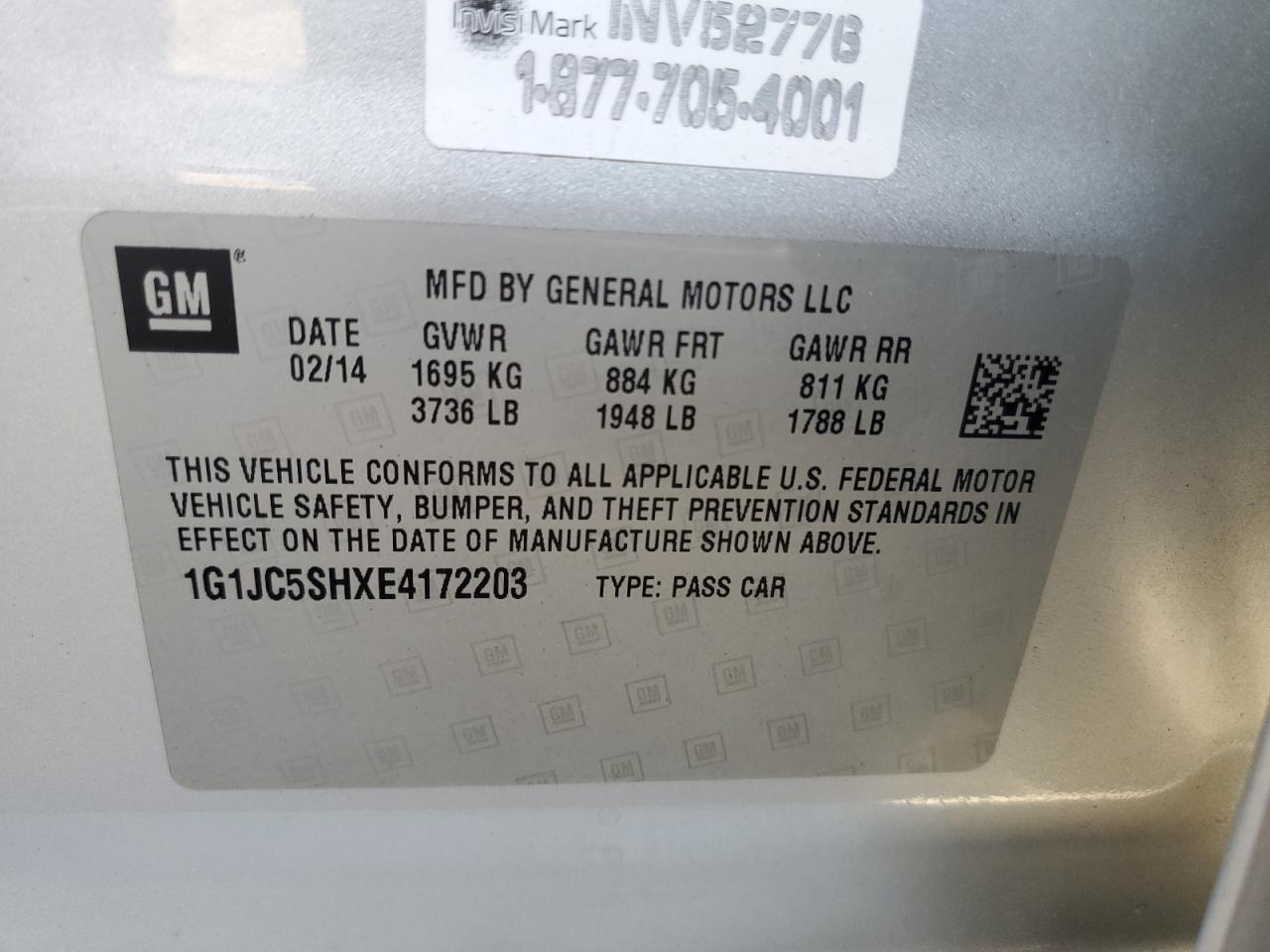 2014 Chevrolet Sonic Lt VIN: 1G1JC5SHXE4172203 Lot: 82361315