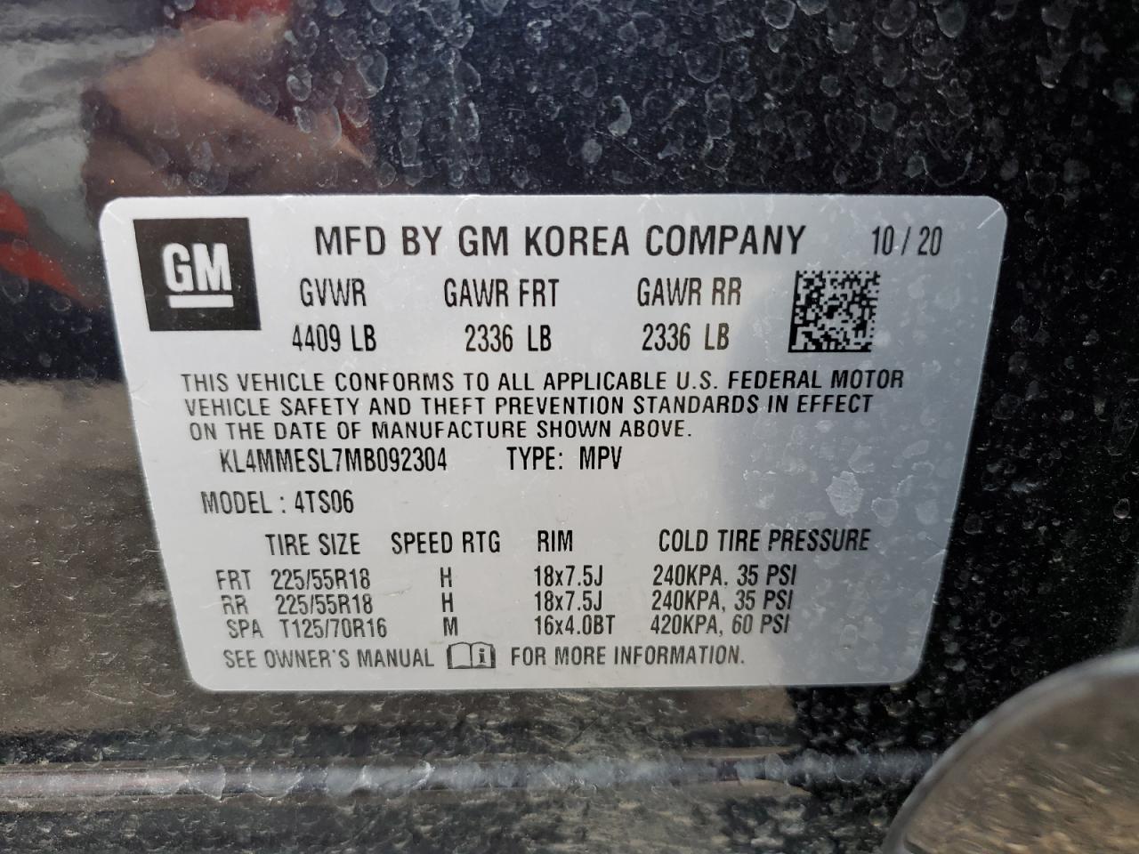 2021 Buick Encore Gx Select VIN: KL4MMESL7MB092304 Lot: 90535115