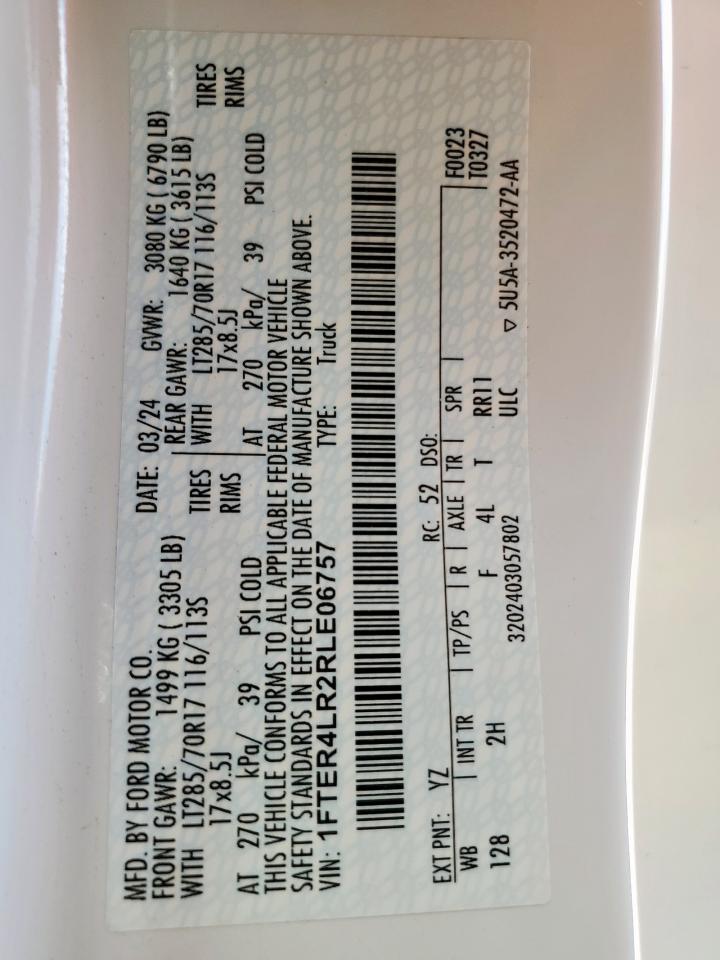 2024 Ford Ranger Raptor VIN: 1FTER4LR2RLE06757 Lot: 85341195