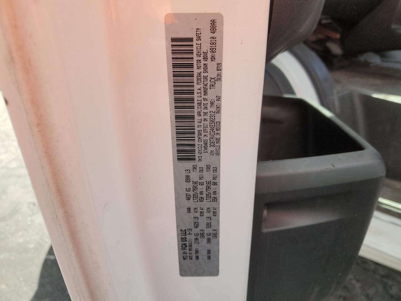 2019 Ram Promaster 2500 2500 High VIN: 3C6TRVCG4KE502312 Lot: 86633715