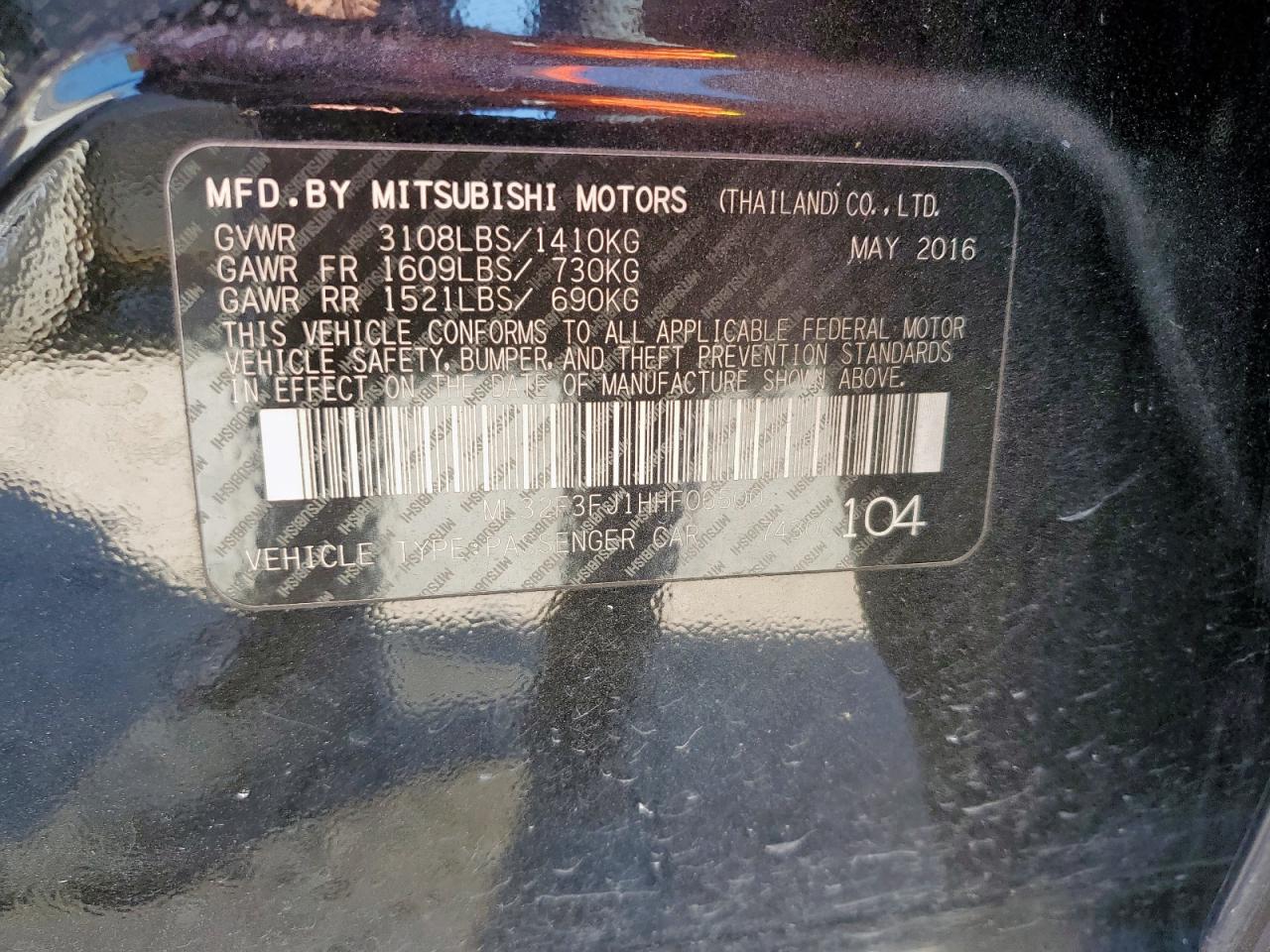 2017 Mitsubishi Mirage G4 Es VIN: ML32F3FJ1HHF06500 Lot: 90742685