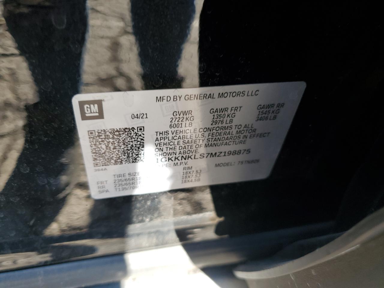 2021 GMC Acadia Sle VIN: 1GKKNKLS7MZ198875 Lot: 86985495