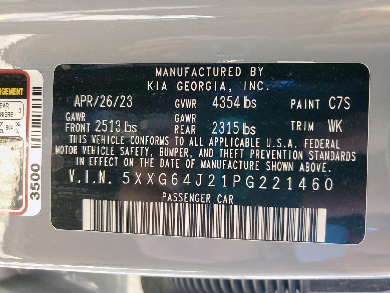 2023 Kia K5 Gt Line VIN: 5XXG64J21PG221460 Lot: 90505555