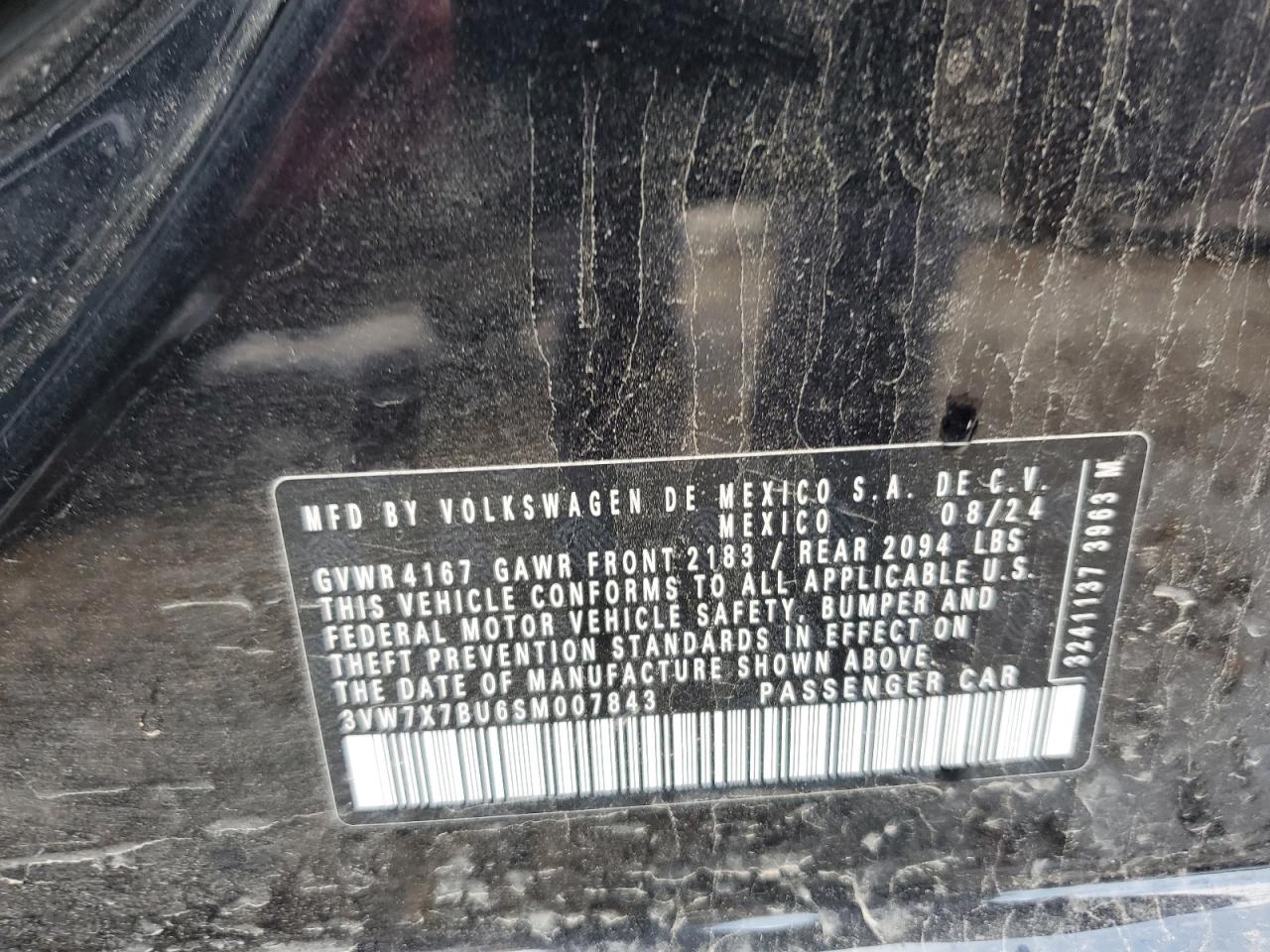 2025 Volkswagen Jetta Se VIN: 3VW7X7BU6SM007843 Lot: 87370645