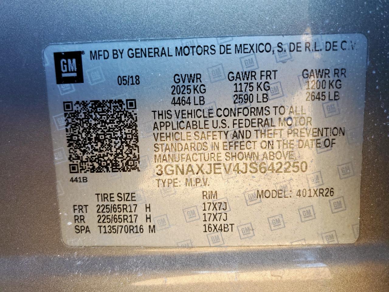 2018 Chevrolet Equinox Lt VIN: 3GNAXJEV4JS642250 Lot: 85282685