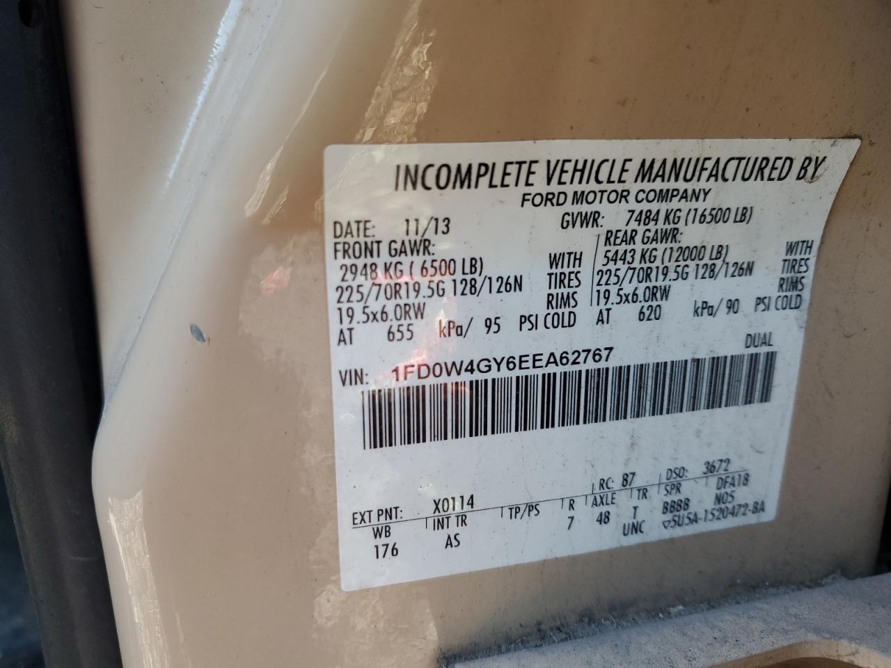 2014 Ford F450 Super Duty VIN: 1FD0W4GY6EEA62767 Lot: 84787525
