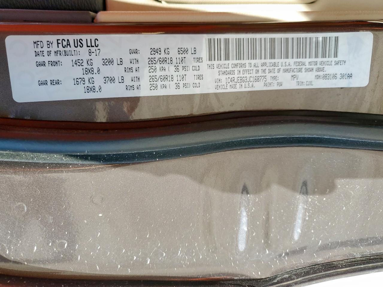 2018 Jeep Grand Cherokee Limited VIN: 1C4RJEBG3JC168775 Lot: 85311465