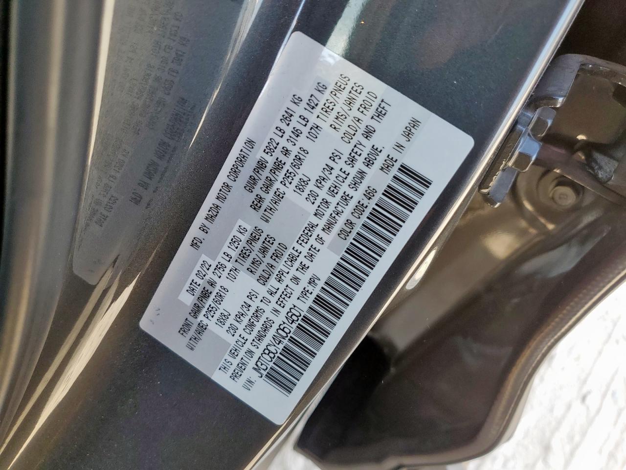 2022 Mazda Cx-9 Touring VIN: JM3TCBCY4N0614601 Lot: 81940955