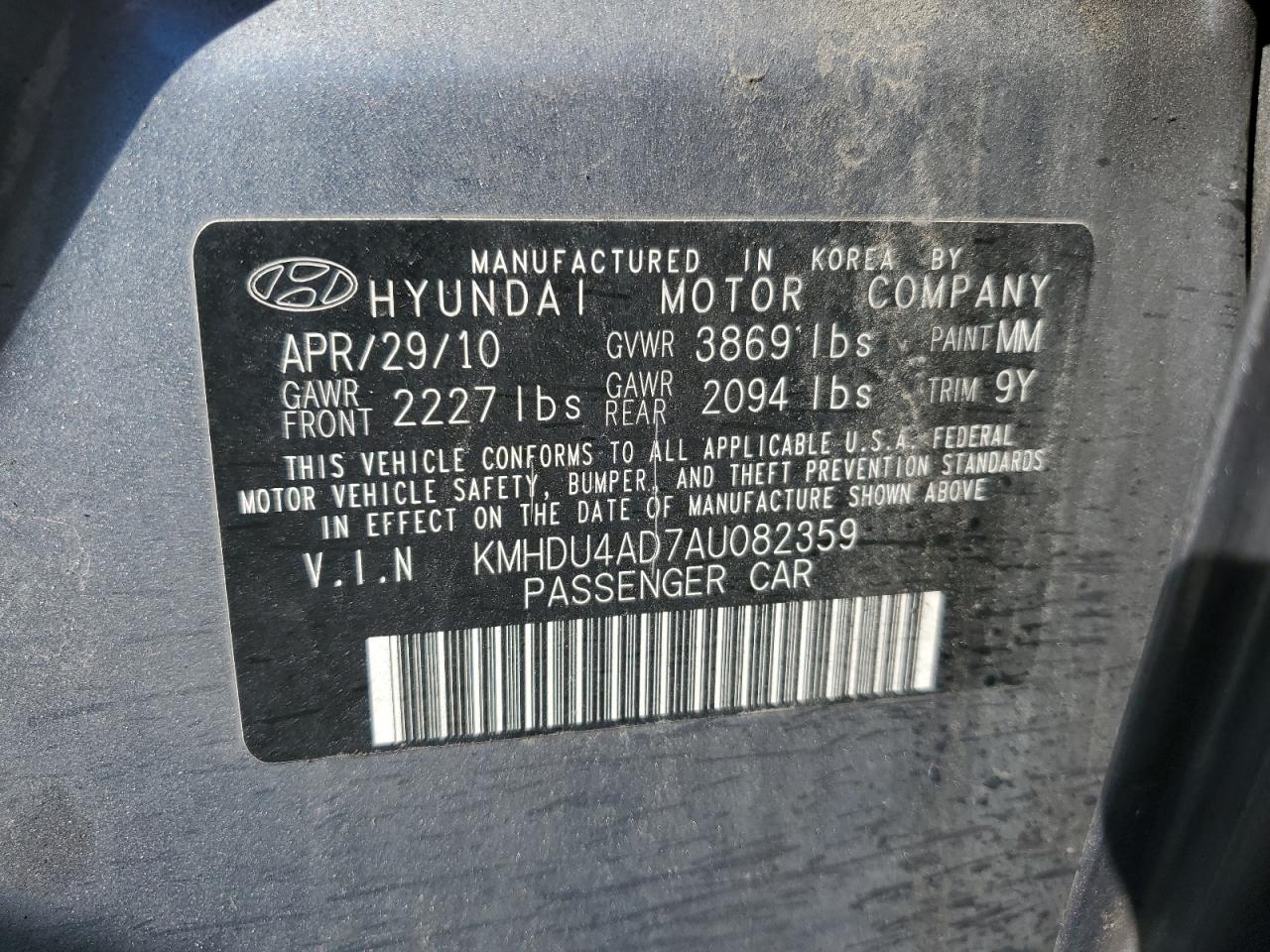 2010 Hyundai Elantra Blue VIN: KMHDU4AD7AU082359 Lot: 85734385