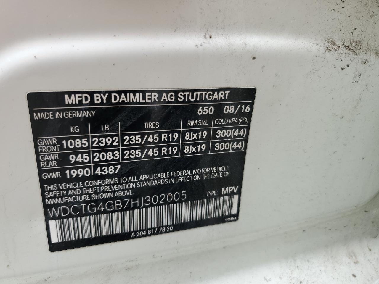 2017 Mercedes-Benz Gla 250 4Matic VIN: WDCTG4GB7HJ302005 Lot: 85919795